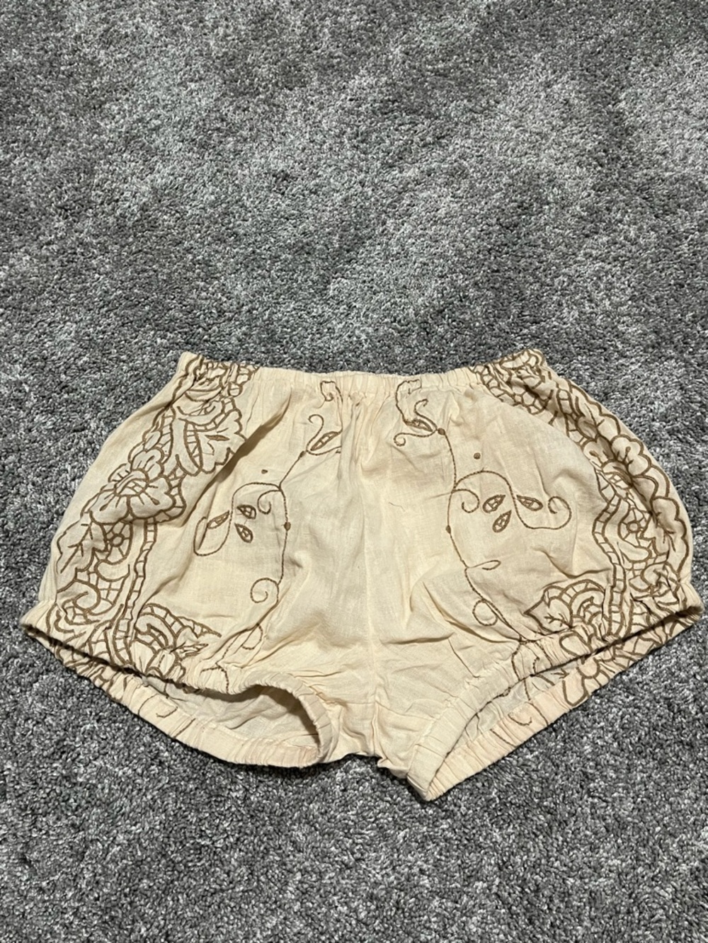 Anthropologie Cream Embroidered Cotton Shorts